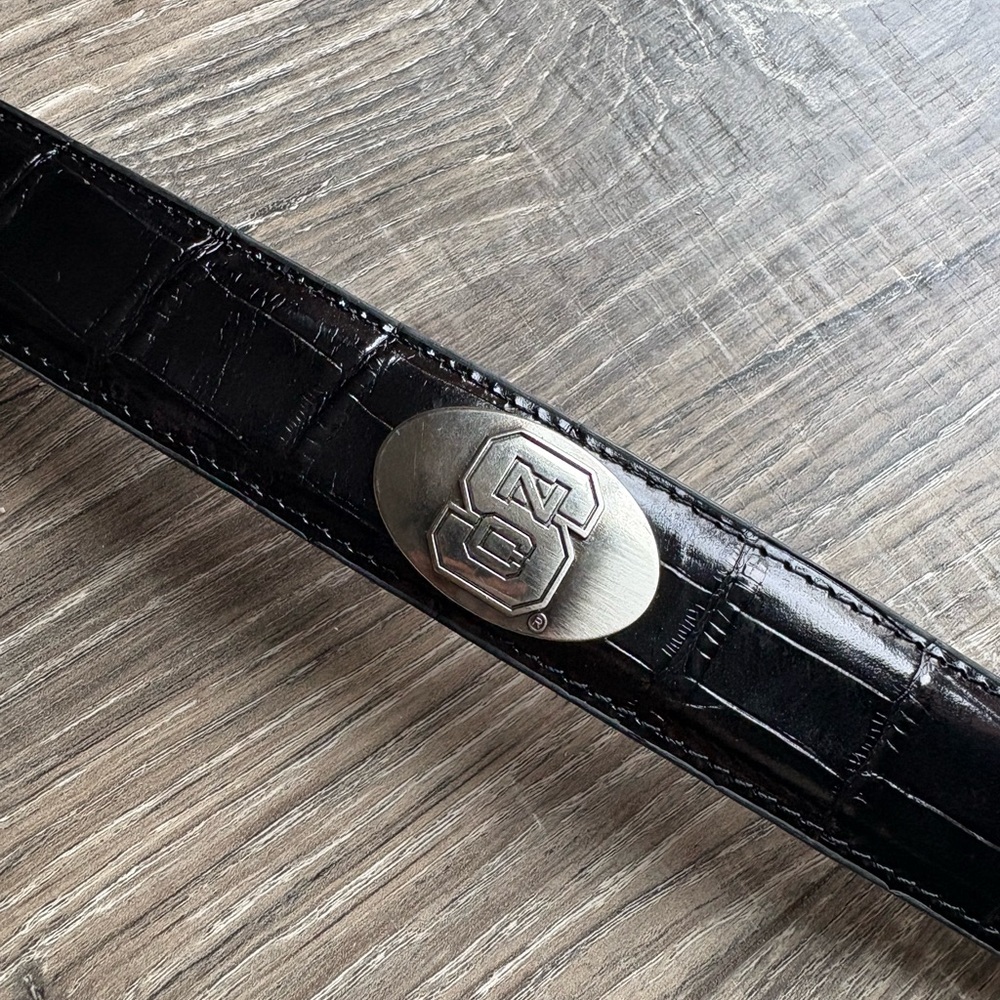 NC State Elegant Black Croc-Embossed Belt with Silver Buckle